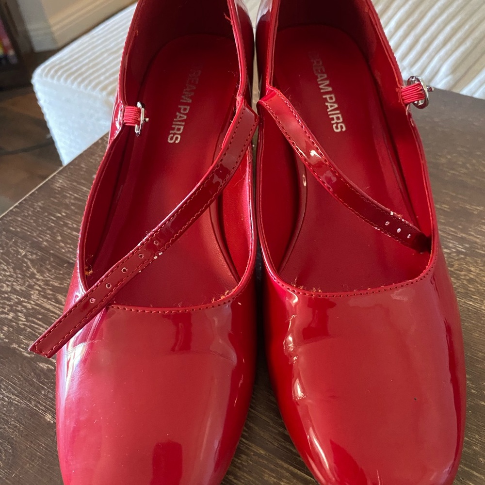 Dream Pairs Glossy Red Strap Shoes